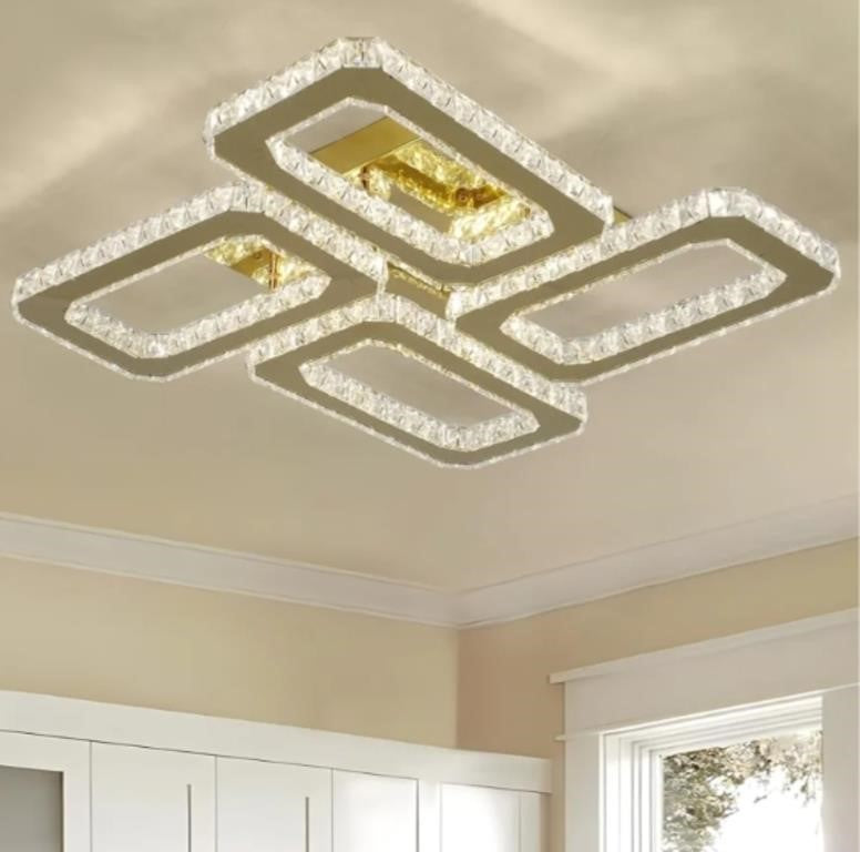 GreeLustr Crystal Chandeliers, Large Square Crystal Ceiling Light for Living Room