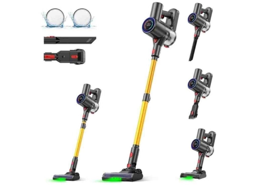 Cordless Vacuum Cleaner, 40KPA/40Mins Handheld Vacuum Cleaners with LED Display, Green Light, Self-Standing Cordless Vacuum,