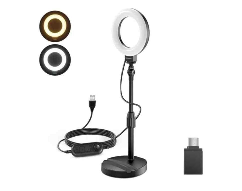 NEEWER Basics 5" Desk Ring Light with Stand, Phone Holder Base, 10W LED Selfie Light Compatible, Black BR60