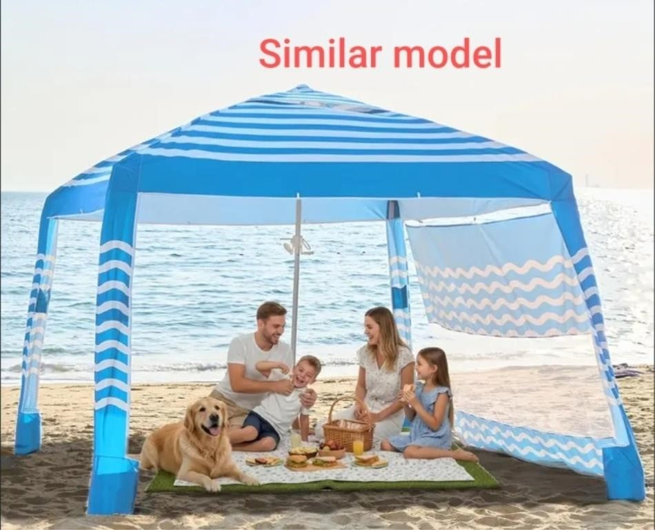 Beach Tent 8'×8', Portable Beach Canopy with Side Wall, LIGHT BLUE