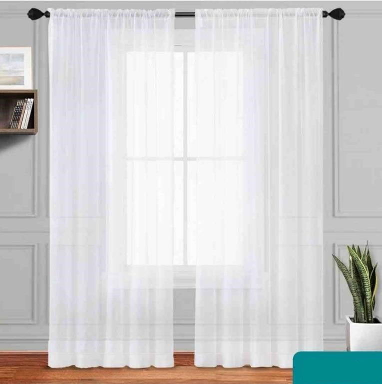 CaaMoo Window Beige Sheer Curtains 95" Long, Beige, 52"x 95".