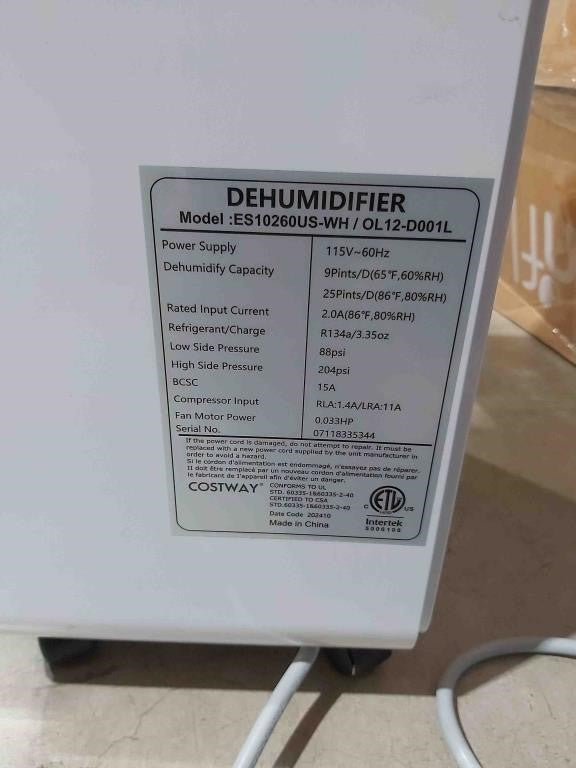 COSTWAY 2500 Sq. Ft Dehumidifier for Base