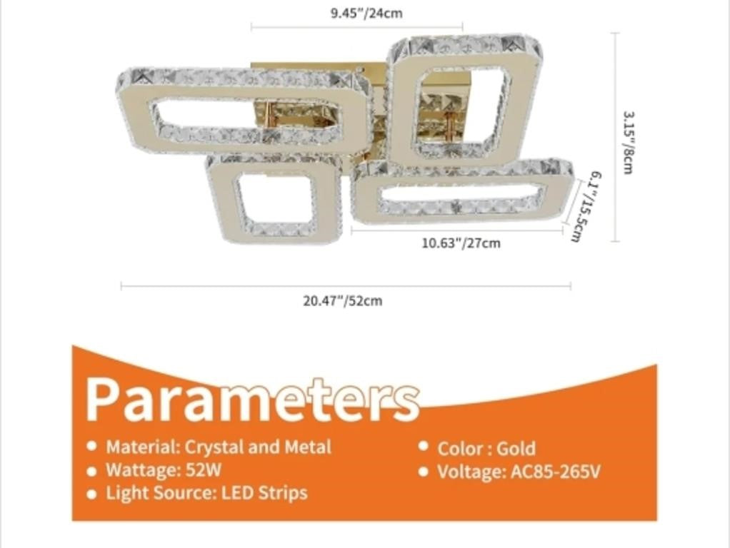GreeLustr Crystal Chandeliers, Large Square Crystal Ceiling Light for Living Room