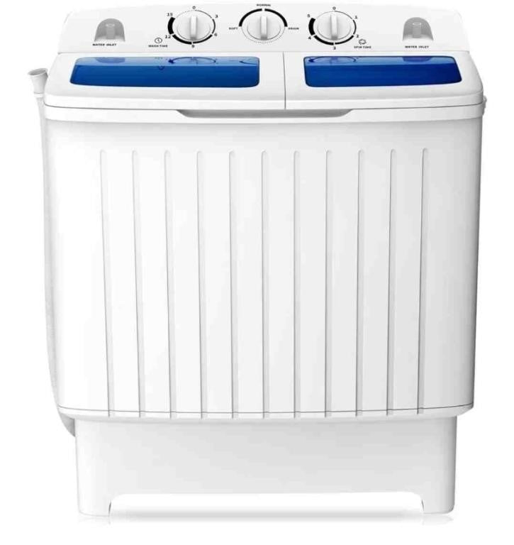 COSTWAY Portable Washing Machine, Twin Tub 20 Lbs Capacity, Washer(12 Lbs) and Spinner(8 Lbs), Durable Design, Timer Control, Compact Laundry Washer for RV, Apartments and Dorms, Blue+White -