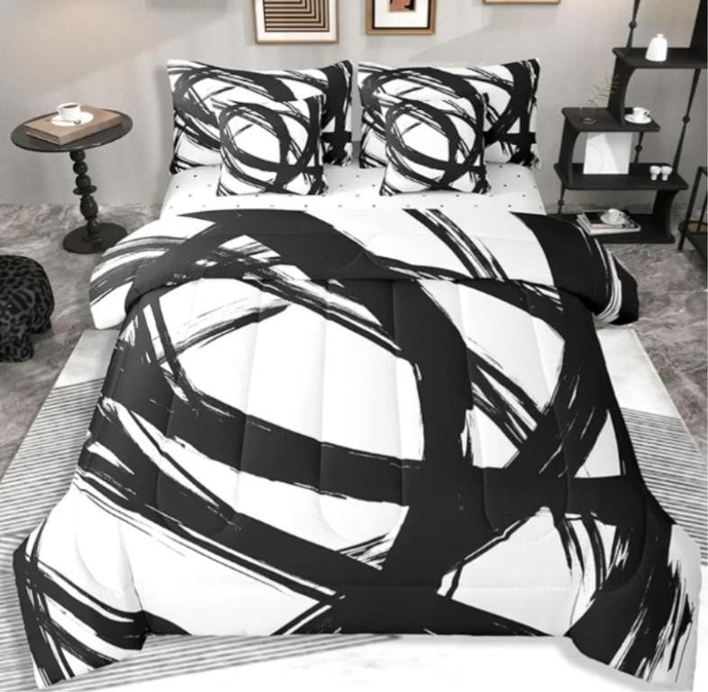 Erosebridal 7Pcs Black and White Abstarct Bed, Twin Size