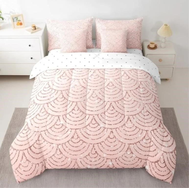 Feelyou Girls Mermaid Scales Comforter Set Queen Size 7 Pieces