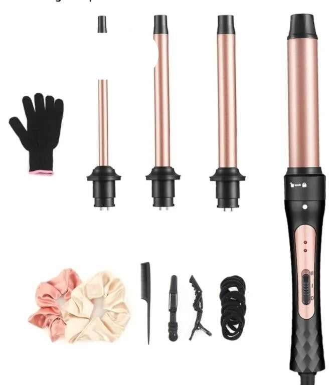 JAETON Curling Wand, 4 in 1 Hair Curling Iron Wand Set Include 4 Interchangeable Ceramic Barrels (0.35"-1.25"), Rose Gold/Black -
