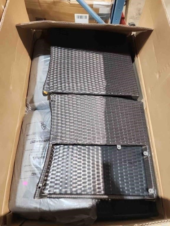 3 Pieces Patio Rattan Conversation Furniture Set with Glass Top Coffee Table, Gray