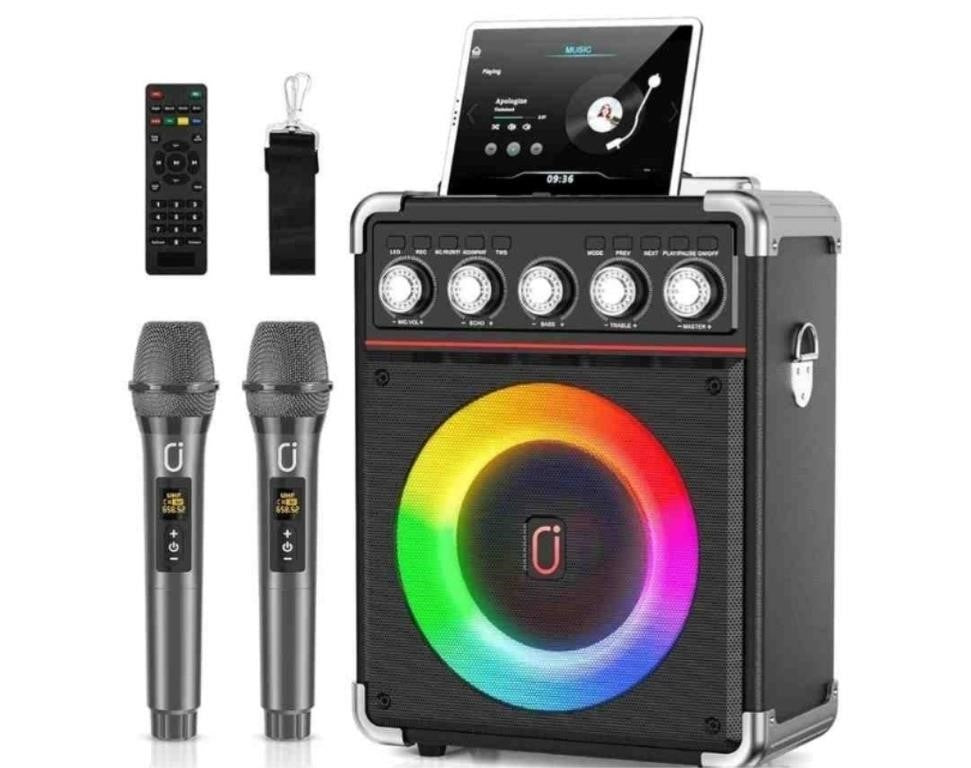 Karaoke Machine, Portable Bluetooth Karaoke Speaker with 2 Wireless Microphone