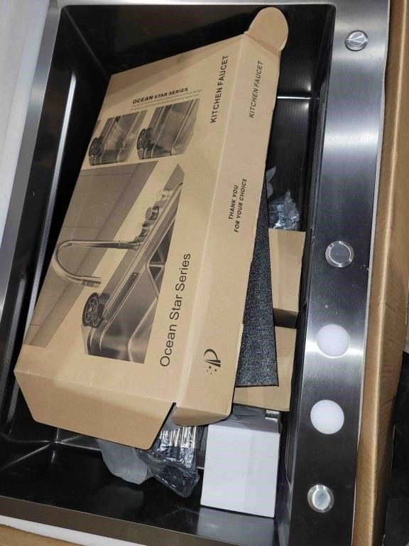 Kitchen Sink with Faucet Combo Double Step Workstation 33X22