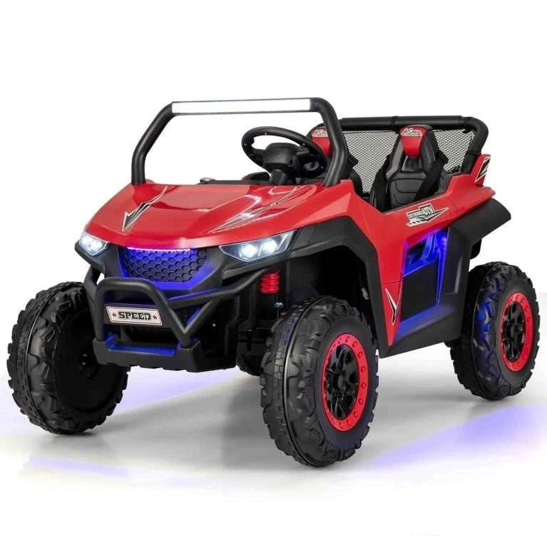Costway 12V 2-Seater Kids Ride On UTV RC Electric Vehicle Suspension w/ Lights & Music Red -