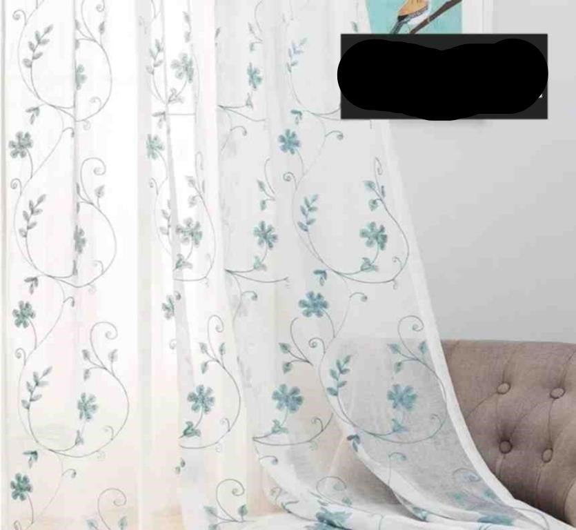 Floral Embroidery Sheer Curtains Blue 63 Inches