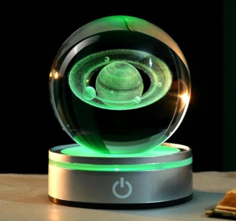 IFOLAINA 3D Saturn Crystal Ball Lamp Space Themed Gifts Engraved Glass