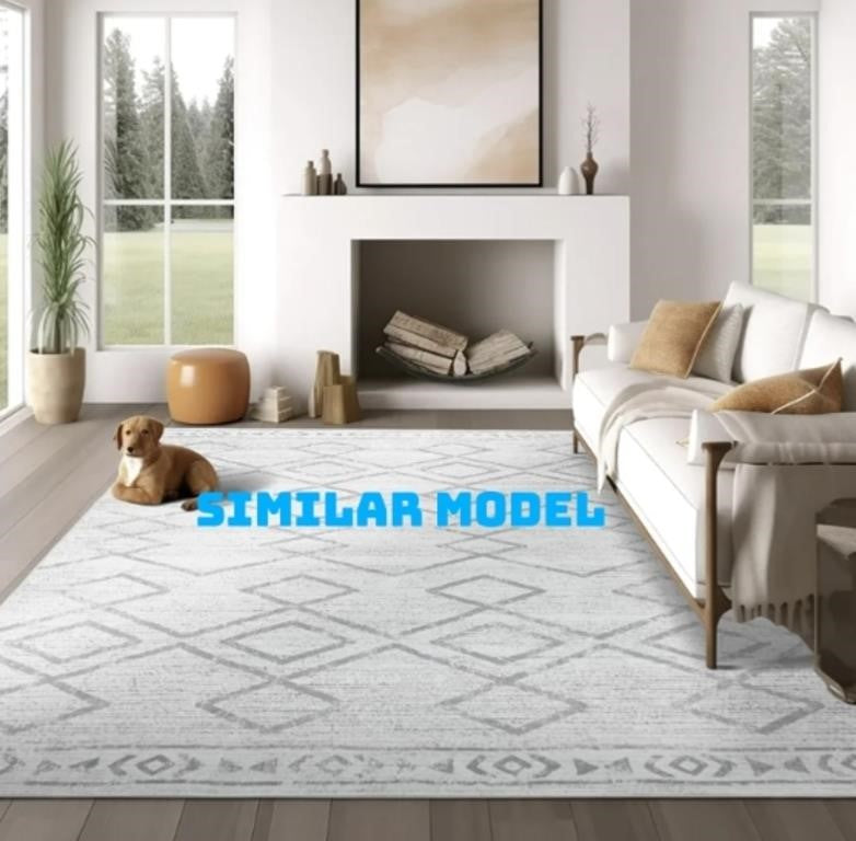 JINCHAN Area Rug Moroccan Rug Foldable Thin Mat Modern Geometric Accent Carpet Soft Indoor Non Slip Gray Carpet Kitchen Living Room Bedroom Dining Room,6x9 ,Black Grey