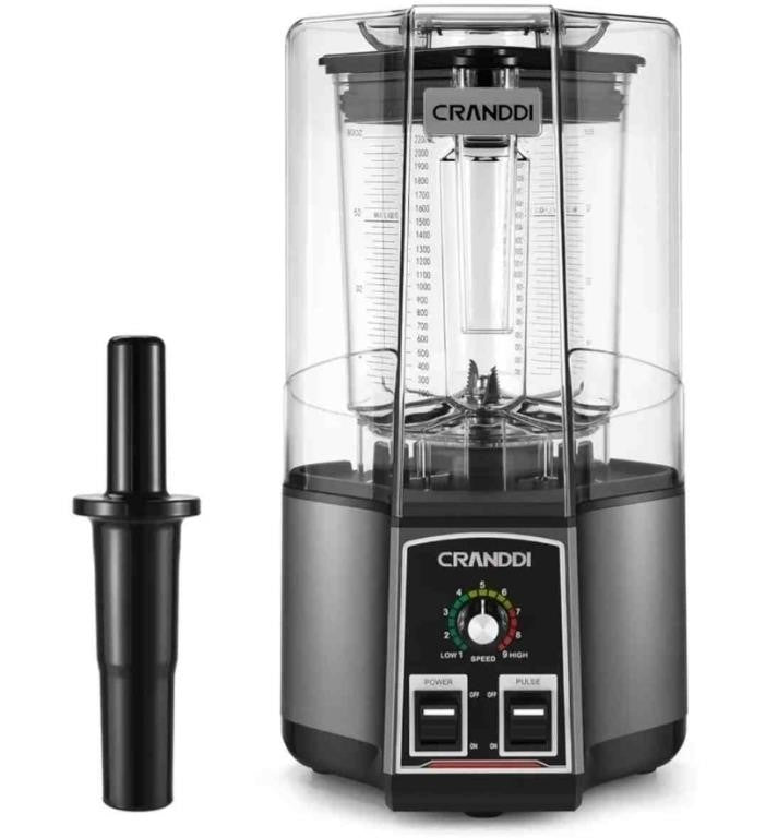 CRANDDI Commercial Blender, 80oz Blender for Crushing Ice, Chopping, Grinding, Blending, 1500W Blender with Tamper and Removable Soundproof Cover, K85 (Grey)