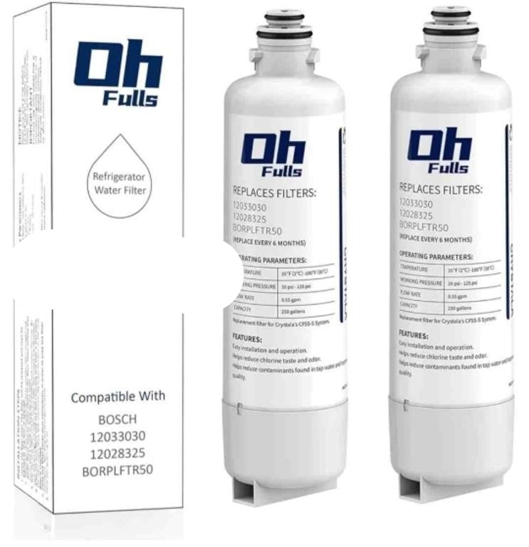 Ohfulls Filters BORPLFTR50 Replacement for Bosch Ultra Clarity Pro Water Filter, Compatible 12033030,11025825,12028325,BORPLFTR55,WFC100MF, 2 Packs