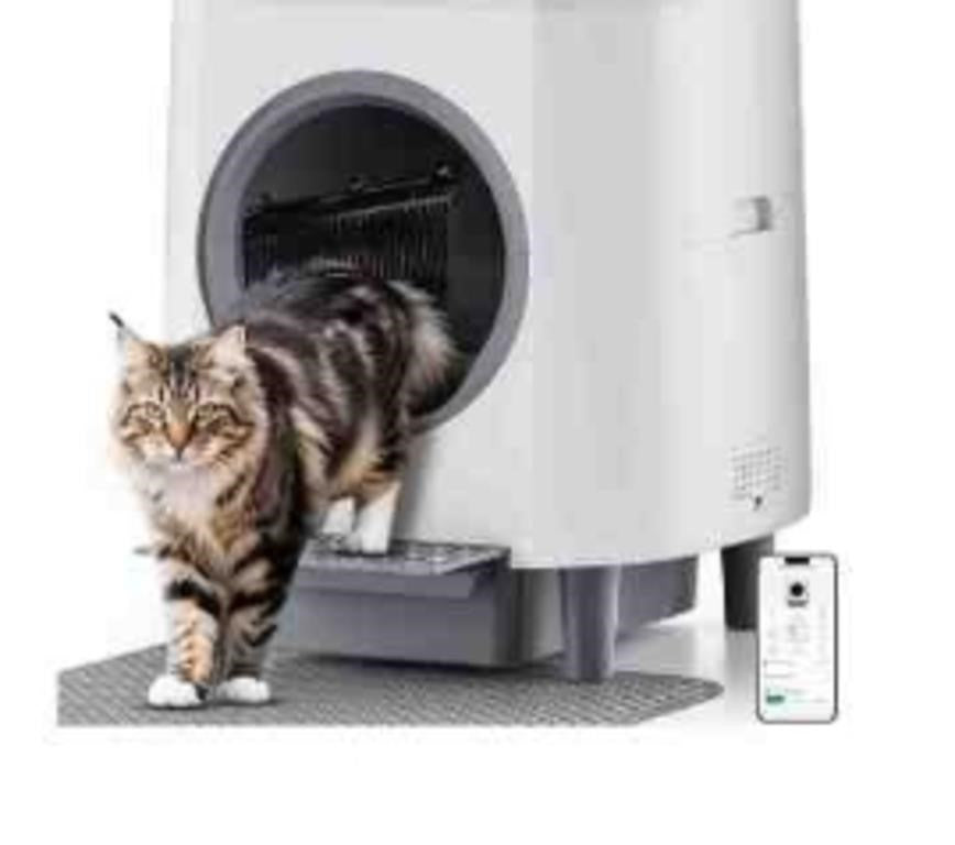 Automatic Cat Litter Box Ellenpent Self-Cleaning Litter Box with APP Control and Safety Sensor, 90L Large Capacity -