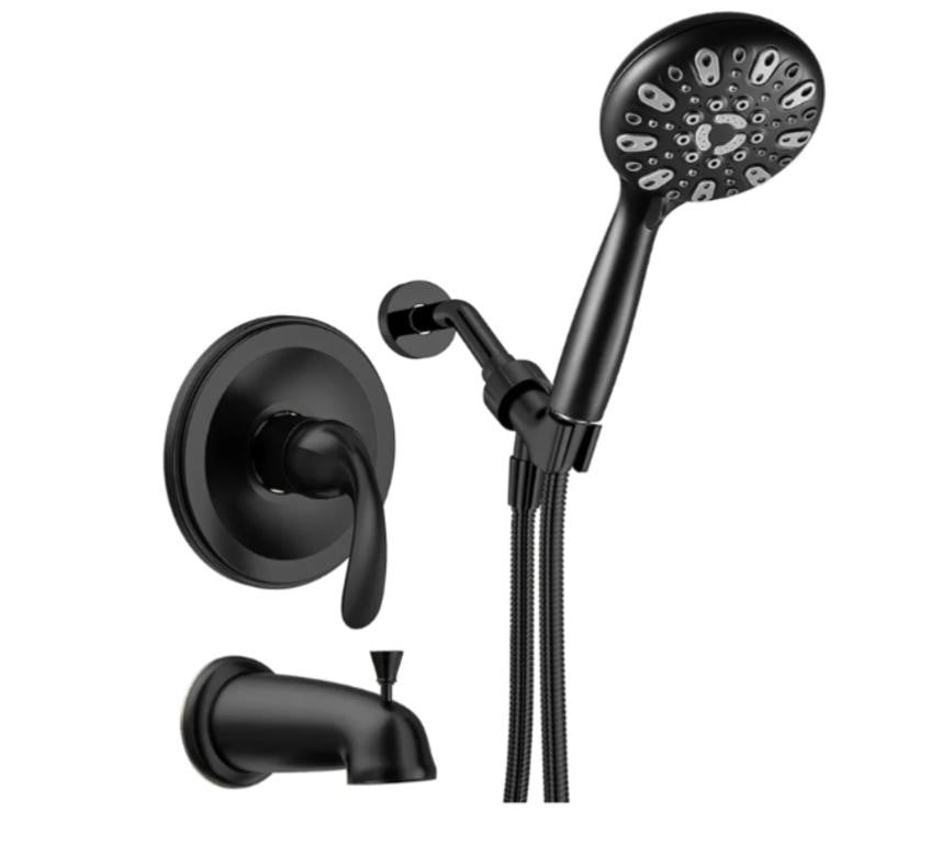 WRISIN Matte Black Shower Faucet Set with Tub Spout (Valve Included)