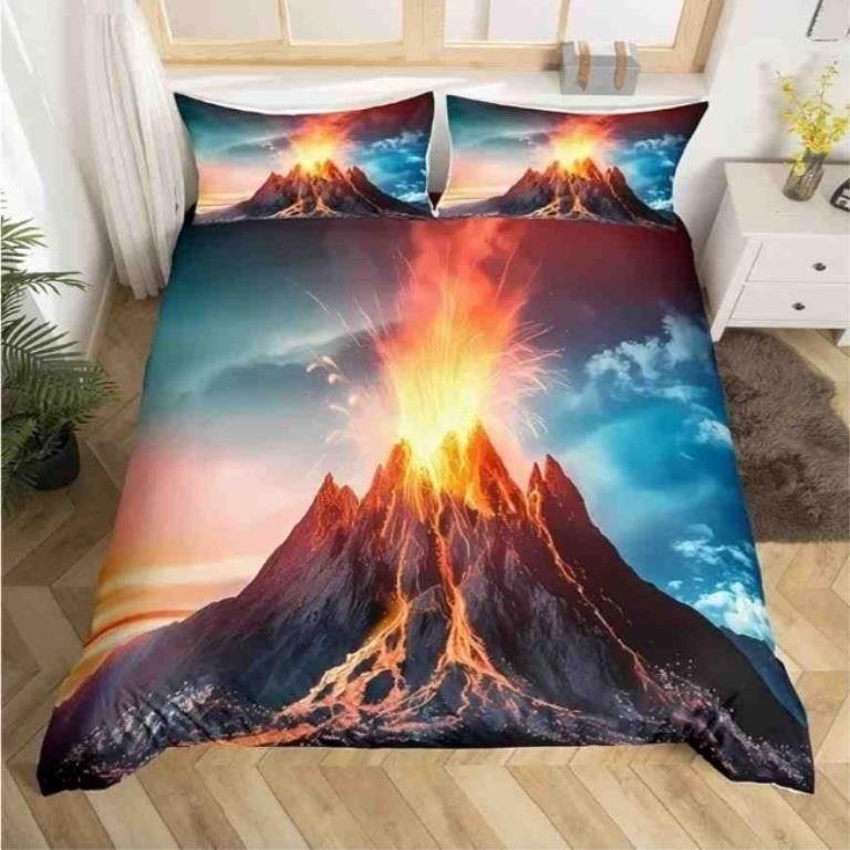 Feelyou Volcano Duvet Cover Volcanic Eruption Bedding Set Fire Mountain Comforter Cover