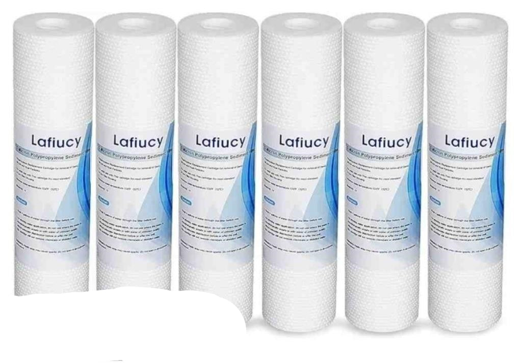 Packs Lafiucy Sediment Water Filter Cartridge 10"x 2.5",5 Micron,,10" x 2.5" Whole House Sediment Water Filter Replacement Cartridge Compatible with 10 inch RO Unit, 6 Filters Per Pack,