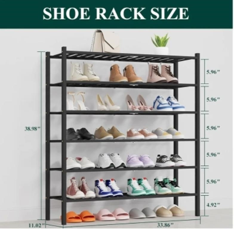 Smiry Bamboo Shoe Rack, 16 Vertical Slats, 6 Tier - 33.7" Wide, Black