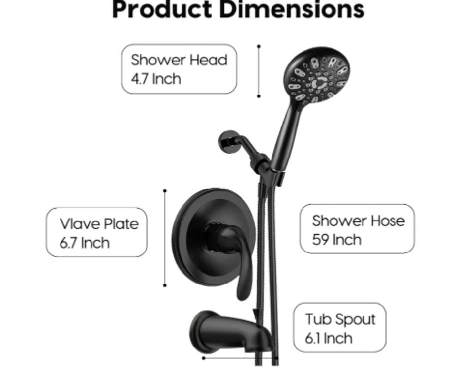 WRISIN Matte Black Shower Faucet Set with Tub Spout (Valve Included)