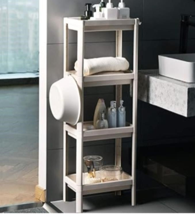 rkmiido 4-Tier Storage Cart, Utility Cart with Hooks, Standing Shelves for Kitchen Bathroom Living Room Bedroom Laundry Room