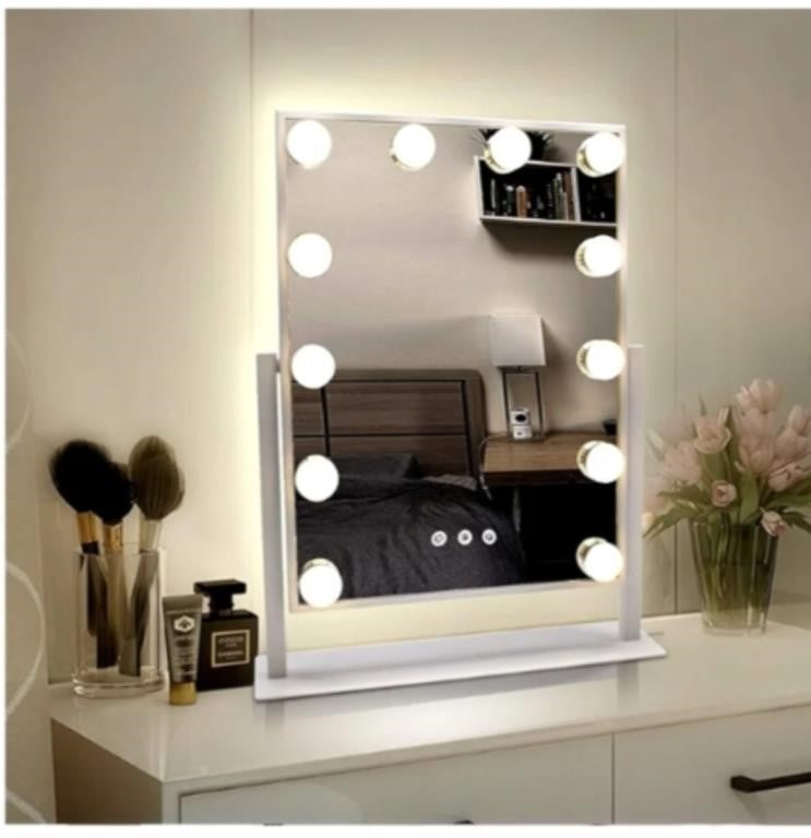 WEILY Hollywood Makeup Mirror with Lights, Large Lighted Vanity Mirror with 3 Color Light & 12 Dimmable Led Bulbs,Smart Lighted Touch Control Screen & 360 Degree Rotation White
