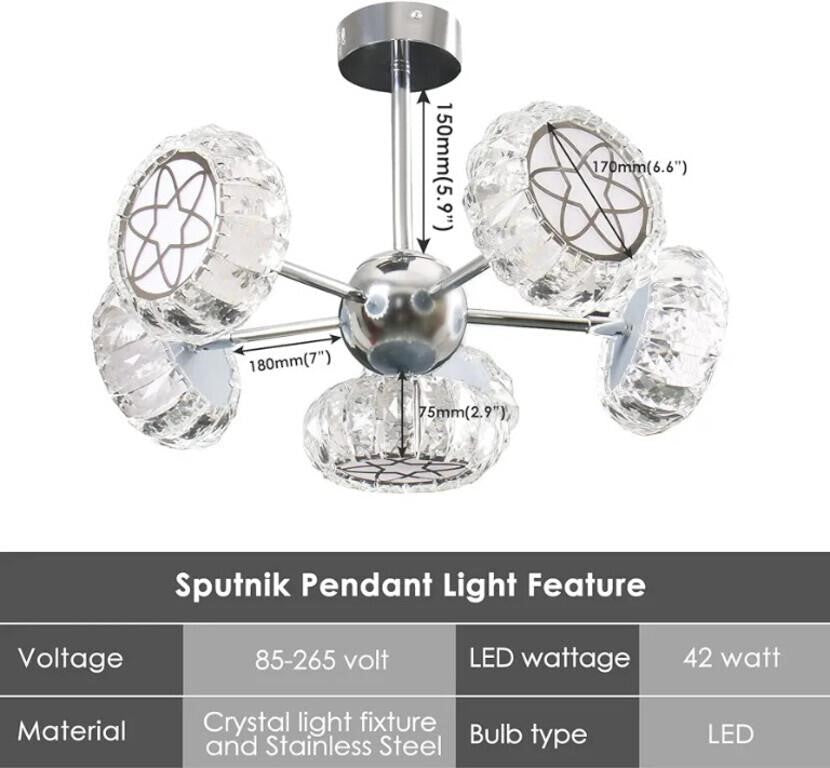 Crystal 6 Light Chandelier Flush Mount Pendant (65