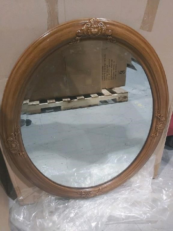 Wooden Framed Oval Mirror, 32" x 26"