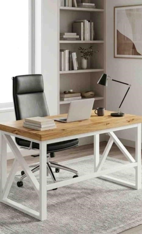 Computer Desk, Minimalist Rustic Writing Table 47 INCH Natural Oak Finish