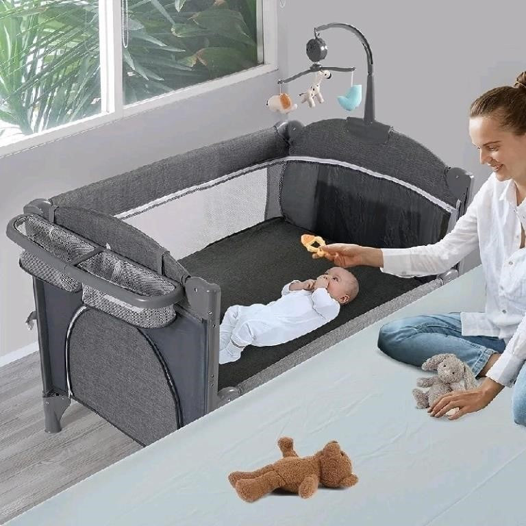 5 in 1 Baby Crib, Bedside Sleeper, Bassinet, Mattr