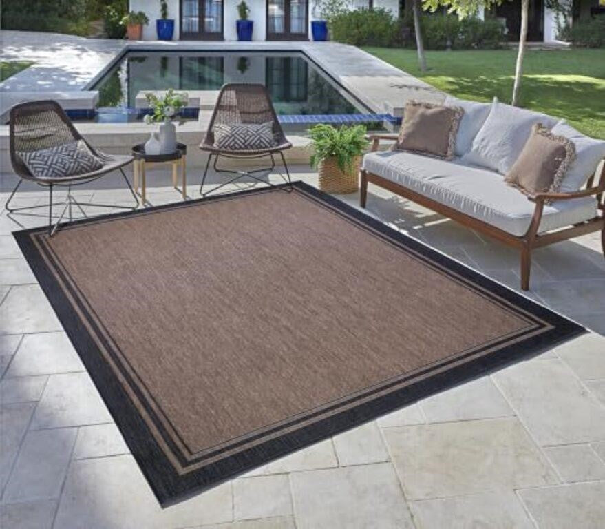 Gertmenian Indoor/Outdoor Flatweave Area Rug - 9x13 Extra Large, Black/Nut Brown
