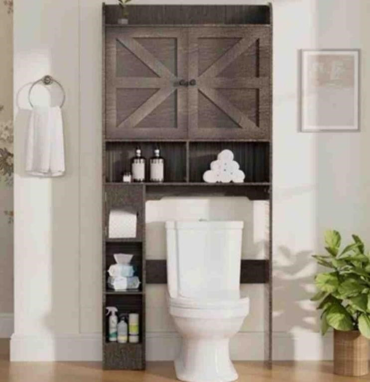 Freestanding Wooden Over The Toilet Storage Cabinet with 2 Barn Doors 70 Inch
