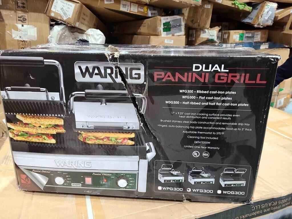 Waring Commercial WFG300 Panini Tostato Ottimo Dual Italian-Style Panini Grills, 240-volt