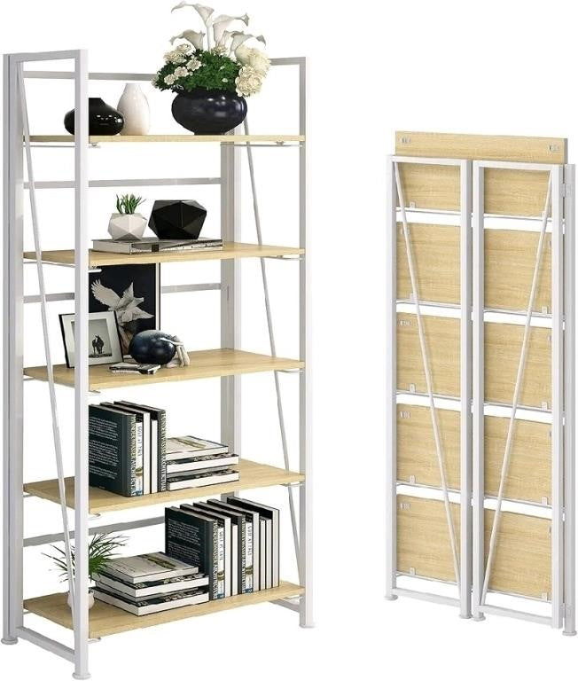 GHQME Folding Bookshelf Storage Shelves 5 Tier