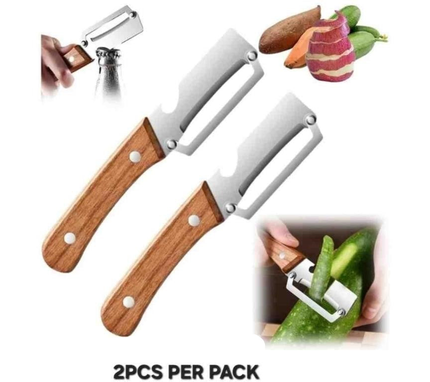 Multifunctional Vegetable Peeler, Stainless Steel Blade Peeler with Wooden Handle, 2pcs Per Pack