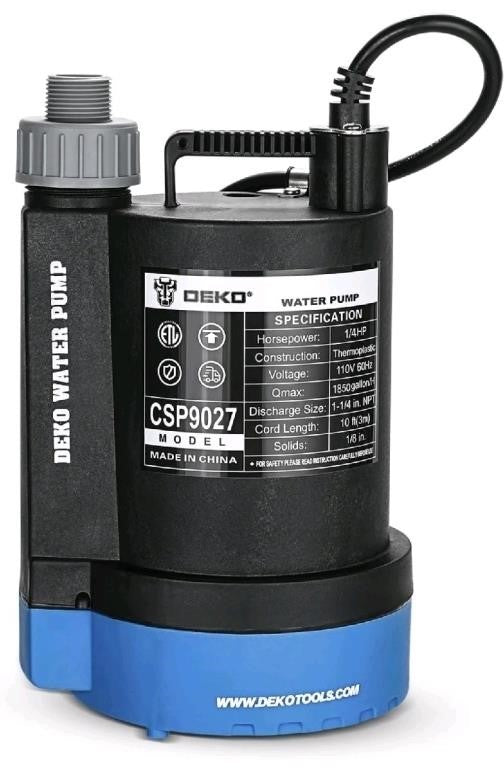 DEKOPRO Submersible Water Pump 1/4 HP 1850GPH
