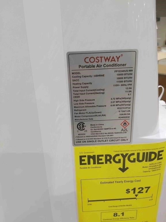 Costway 10,800 BTU Portable Air Conditioner