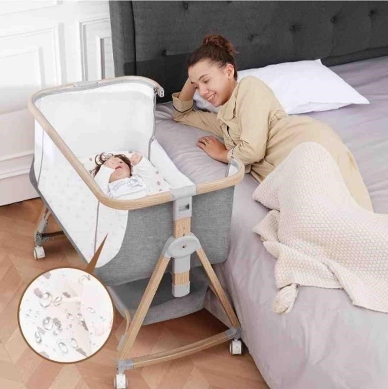 Bassinet Bedside Sleeper - 3 in 1 Bassinets Wood & Grey