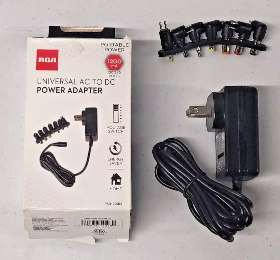 RCA 1200 mA Universal AC to DC Power Adapter with interchangeable tips