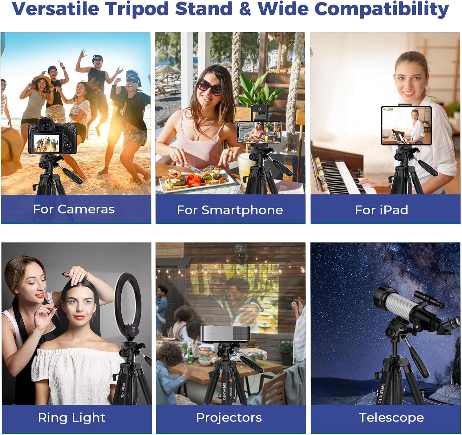 SPEMUNTO 75" Camera Tripod for Cell Phone, Black Porfessional