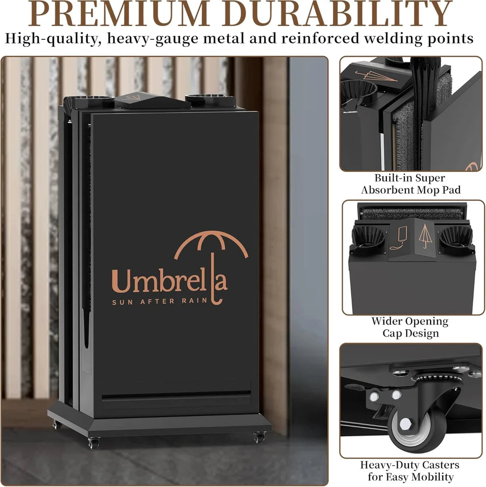 Commercial Umbrella Bag Dispenser Stand with Wheels, BLACK